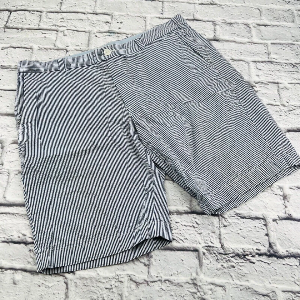 Pantalones Cortos Brooks Brothers 346 Para Hombre Tiro Alto Seersucker Talla 38 Azul Blanco Rayas Foto 1 de 4