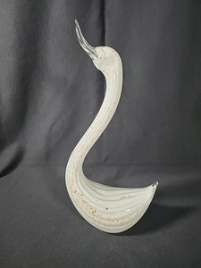 Murano-Style Art Glass Swan 11.25" Tall White With Gold Specs - Picture 1 of 12