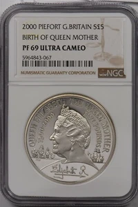 Great Britain 2000 5 Pound NGC PF 69UC Silver Piefort Birth of Queen Mother NG13 - Picture 1 of 2