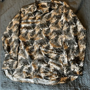 Hickey Freeman Shirt Mens XL Cream Green Palm Leaf Long Sleeve Button Down NWT - Picture 1 of 4