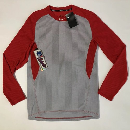 Nike Dri Fit Maglia Uomo Baseball LS Collezione Autentica Rosso Grigio Taglia M?45