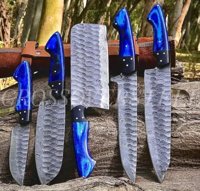 HANDMADE DAMASCUS STEEL CHEF KNIFE SET KITCHEN KNIVES CHEF SET full tang