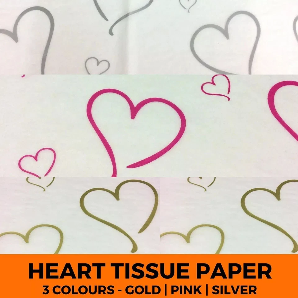 Printed Heart Acid Free Tissue Paper - Coloured Gift Wrapping Pattern Luxury - Image 1 of 1