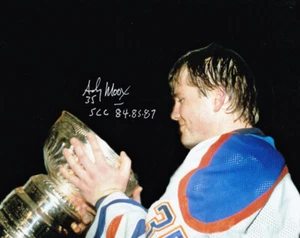 ANDY MOOG AUTOGRAPHED EDMONTON OILERS 8X10 PHOTO WITH THE STANLEY CUP 84 85 87 - Picture 1 of 1