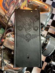 Retro Harley Davidson Fatboy Skull Black Leather Gas Tank Bib Panel Retro Ace - Picture 1 of 8