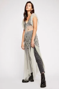 NEW FREE PEOPLE Sz M ANNABELLE EMBELLISHED FLORAL BEADED MAXI SLIP DRESS - Picture 1 of 6