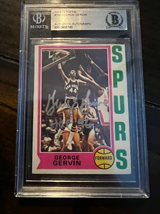 George Gervin Firmado RC 1974-75 Topps #196 Beckett Auto Encerrado Corte Inscripción - Imagen 1 de 5