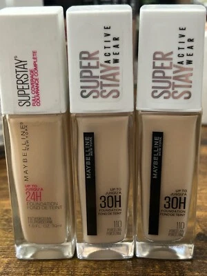 3x Maybelline SuperStay 30hr/24hr Active Wear Foundation 110 Porcelain - Image 1 of 3