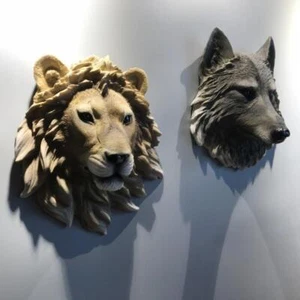 Statuetta Testa di Animale Resina di Leone Media Moderna Multicolore Intagliata Ornamenti Decorazione - Foto 1 di 31