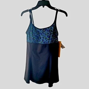 Costume da bagno Robby Len nero e blu longitudine floreale nuovo con etichette taglia 10 spiaggia - Foto 1 di 4