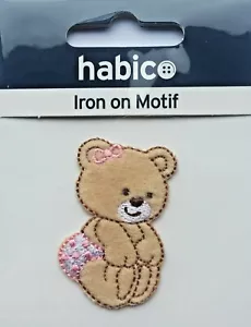 Habico Sitting Bear with Pink Bow Iron on Motif Patch Child or Adult - Picture 1 of 2