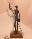12" DON QUIXOTE vtg brutalist statue figurine cast iron bronze spanish gold man