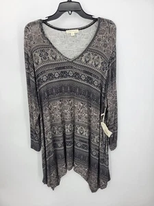 Top Farmers Market para mujer Plus 1X negro gris estampado mordedura de tiburón cuentas campesino boho - Imagen 1 de 11