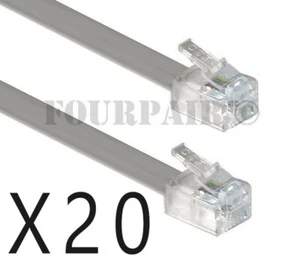 20 Pack Lot - 7ft Telephone Line Cord Cable 6P4C RJ11 DSL Modem Fax Phone Silver - Picture 1 of 2