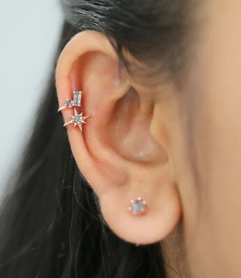 Brazalete de oreja de diamantes redondos/baguette naturales de oro amarillo blanco rosa de 14 quilates KD1084 Foto 1 de 4