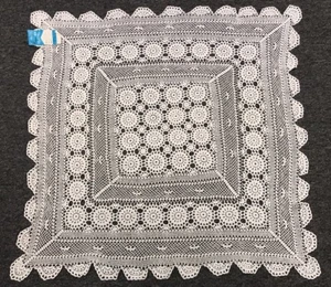 100% Cotton Beige Square Handmade Crochet Lace 33x33'' Tablecloth - Picture 1 of 4