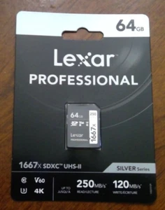 64GB Lexar Professional 1667x UHS-II SDXC Memory Card - Picture 1 of 2