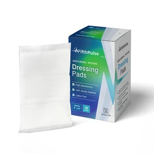 Almohadillas de aderezo estériles para heridas abdominales FifthPulse suaves sin tejer 5"" x 9"" - 10 piezas - Imagen 1 de 6