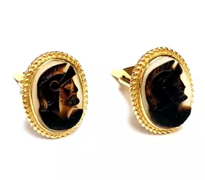 14K Yellow Gold Hand Carved Roman Soldier Men's Cufflinks - Picture 1 of 5
