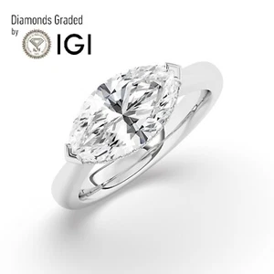 Marquise Solitaire Hidden Halo 14K White Gold Engagement Ring,3 ct,Lab-grown IGI - Picture 1 of 23