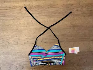 Bikini Bandeau Hula Honey Múltiples Rayas PEQUEÑO Cruz Forrado Frontal Top de Baño Nuevo con Etiquetas - Imagen 1 de 2
