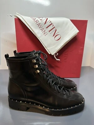 NUEVO EN CAJA $Valentino Garavani Rockstud Botas de Combate de Cuero Adornadas Talla 39.5 EU Foto 1 de 4