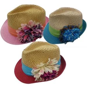 Trilby Strohhüte Damen Blumen bunt knautschbar Design Sommer Sonne Style - Bild 1 von 4