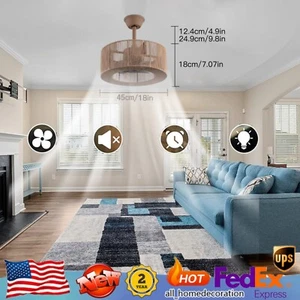 3 Gear Wind Enclosed Ceiling Fan Light Cage Mute Motor Bedroom Remote Control US - Picture 1 of 14
