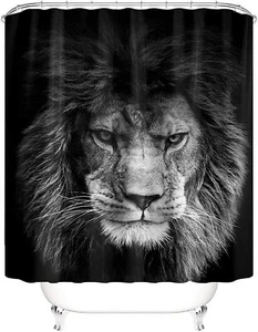 African Lion Shower Curtain Waterproof Animal Fabric Bathroom Decor with Hooks - Picture 1 of 9