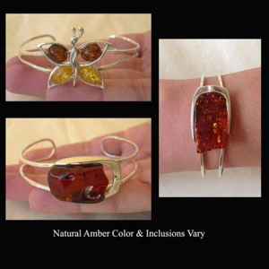 BRAZALETE DE PUÑO MODERNO MARIPOSA PLATA ESTERLINA MIEL DEL BÁLTICO NULTICOLOR ÁMBAR - Imagen 1 de 13