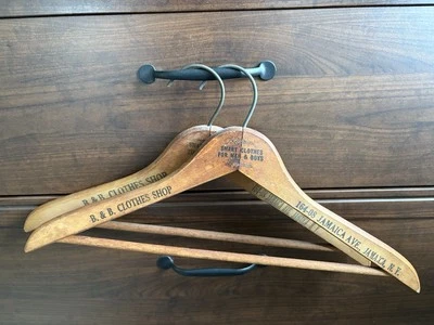 Vintage Antique Wood Advertising Clothing Hanger B & B Clothes Shop Jamaica NY - Image 1 of 4