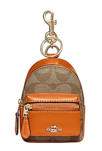 NWT COACH Mini Court Backpack Bag Charm In Signature Canvas KHAKI/DARK ORANGE - Picture 1 of 8