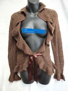 NEXT ERA DUNKELBRAUNER PULLOVER MIT RAME/MOHAIR VORNE ZUM BINDEN IN LARGE - Bild 1 von 2