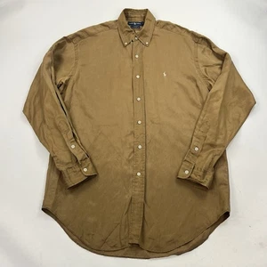 Ralph Lauren Blake Silk Linen Long Sleeve Button Shirt Tan Brown Size Medium - Picture 1 of 7
