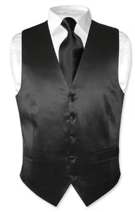 Biagio Men's SILK Dress Vest & NeckTie Solid BLACK Color Neck Tie Set 3XL - Picture 1 of 5
