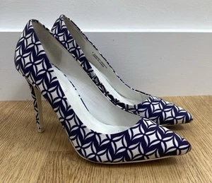 Dorothy Perkins Purple/white Geometric Print Stiletto Shoes Size 6 - Picture 1 of 11