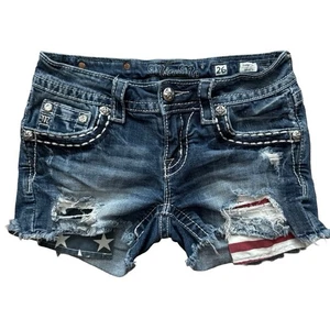 Miss Me Signature Jeansshorts Größe 26 amerikanische Flagge Taschen abgenutzt Damen - Bild 1 von 10