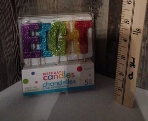 8th Birthday/Anniversary Glitter Candles EIGHT 8 Party Cake Topper - Picture 1 of 1