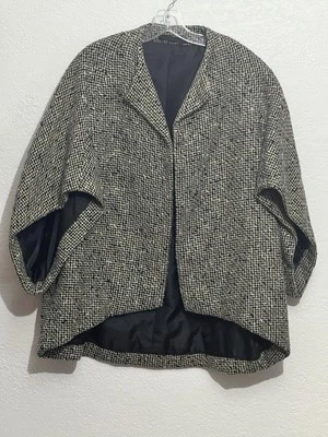 Vtg Tweed Cape Coat 1950s Blk What Houndstooth Audrey Hepburn Retro Mod M/L - Image 1 of 4