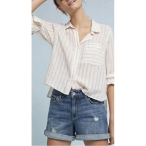 Pantalones Cortos Pilcro and the Letterpress Azul Denim Slim Boyfriend Talla 25 Envejecidos - Imagen 1 de 5