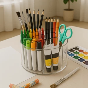 360° drehbarer Acryl Stifthalter mit 6 Fächern Schreibtisch Organizer für Make-up - Bild 1 von 7