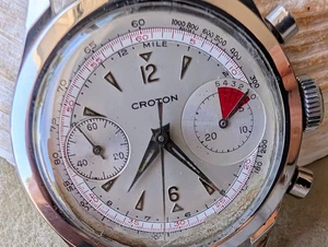 Cronografo vintage anni 40/50 Croton Clamshell Big Eye con tutte le casse SS, funziona bene - Foto 1 di 24