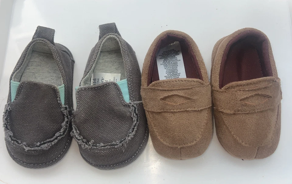 Lot of 2 baby boy shoes 3-6 months Gray Loafers Carters - Image 1 of 4