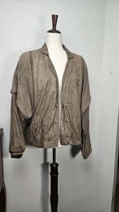 Vintage 90s Y2K Cement Olive Suede Italian Leather Jacket Women’s SIZE L  - Picture 1 of 11