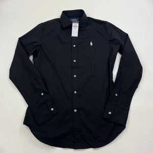 New Polo Ralph Lauren Women’s Black Button Down Shirt Top Slim Fit Size 10 - Picture 1 of 8