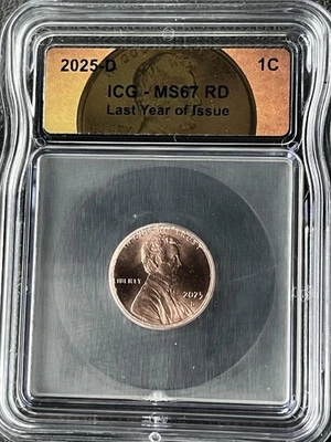 2025 1c Lincoln Shield Cent Coin MS67RD 🔥LAST YEAR OF ISSUE🔥 - Image 1 of 4