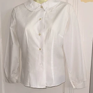 Vintage 60s White Cotton/Polyester Long Sleeve Shirt with Peter Pan collar - Picture 1 of 11