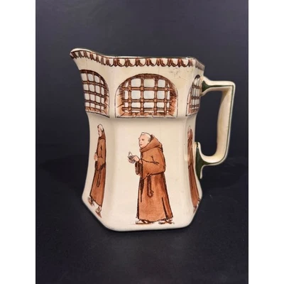 Royal Doulton Jarra Monje Figuras Enrejado Ventanas Crema Marrón Ewer Foto 1 de 4
