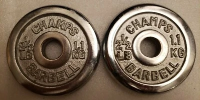 Vintage Champs Barbell 2.5lbs Standard Weight Plates CHROME 1" Hole 5lbs Total - Image 1 of 4