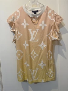 Louis Vuitton Monogram T Shirt Top Ruffle M Yellow Pink - Picture 1 of 4